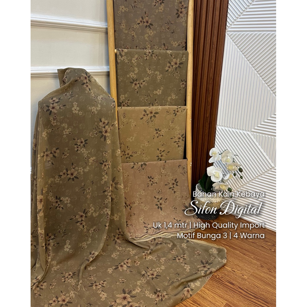 Bahan Kain Kebaya Adat Bali Terlaris Bahan Sifon Digital Print Motif Bunga  3 - 1 ptg Uk 1,4 mtr