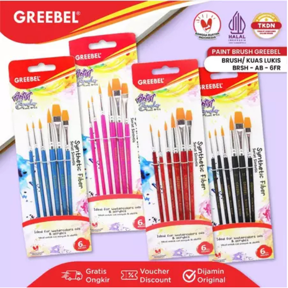 

Kuas Lukis Set Brush Greebel BRSH-AB-6FR Paint Brush Flat dan Round [1 SET Isi 6]