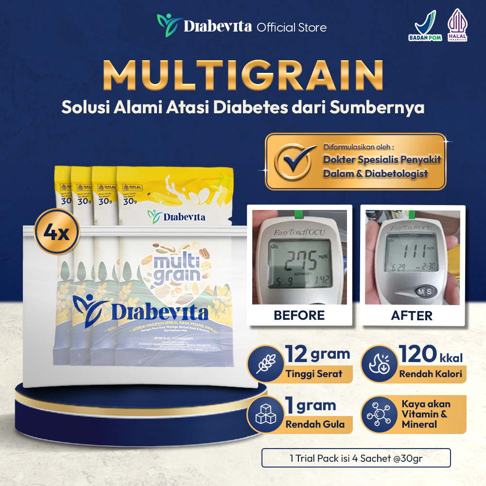 

Trial Pack Diabevita Multigrain (4 sachet) - Pengganti Makan Diabetes Tinggi Serat