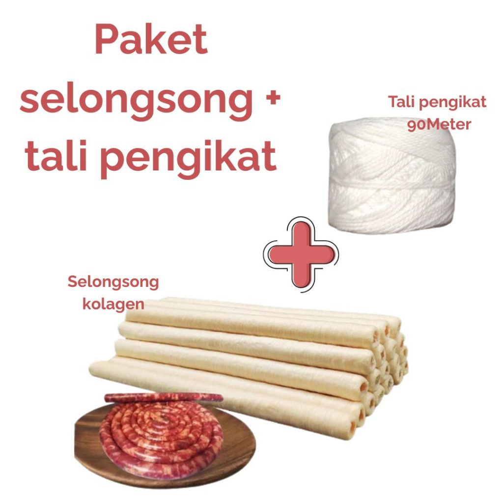 

Paket selongsong sosis + tali pengikat 90m /kolagen sosis dan tali /collagen sosis Kolagen 16,55 Clear ECO PACK - Casing Kulit
