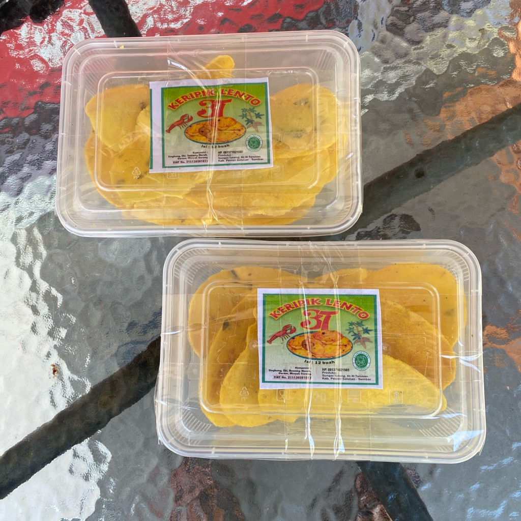 

Keripik Lento 3T Khas Pesisir Selatan Kemasan Kotak Isi 10 Pcs Tanpa bahan pengawet-Gurih-Lezat