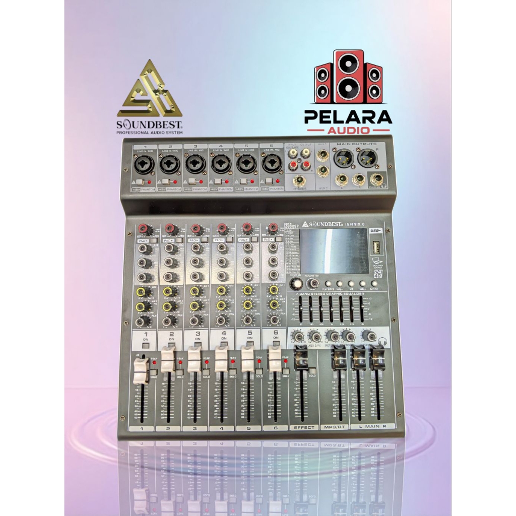 Power mixer 6 chanel power mixer SOUNDBEST INFINIX 6 ORIGINAL Bluetooth Usb