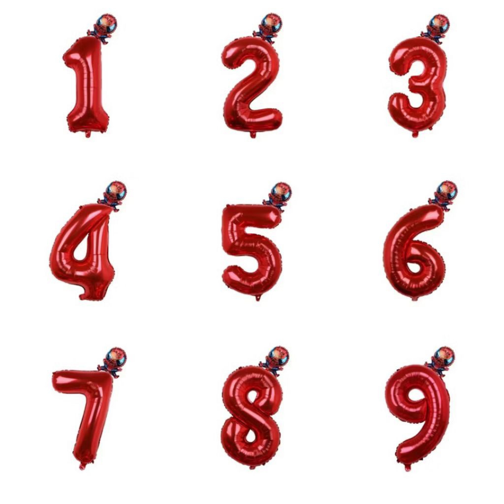 Set paket balon foil angka 80cm warna merah karakter spiderman avenger avengers balloon balon foil s