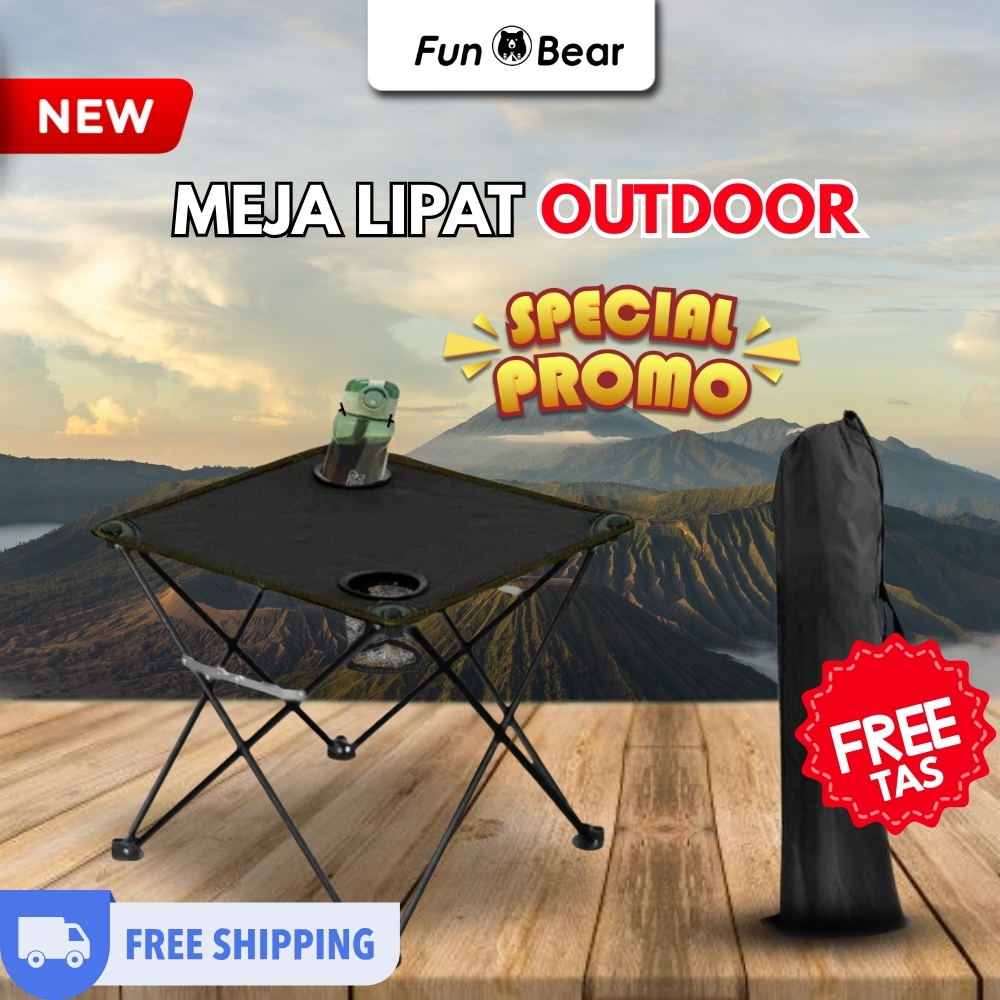Fun Bear Meja Lipat Outdoor Portable Ukuran Kecil | Meja Camping & Piknik Bahan Oxford yang Ringan, 