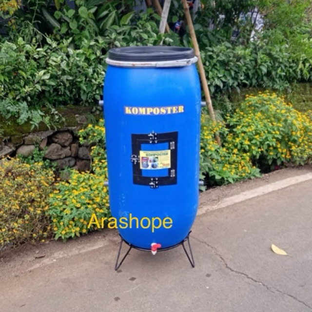 Tong komposter 150 liter + Rak kaki/drum plastik /tong organik/pengurai sampah/poc/pengolahan sampah