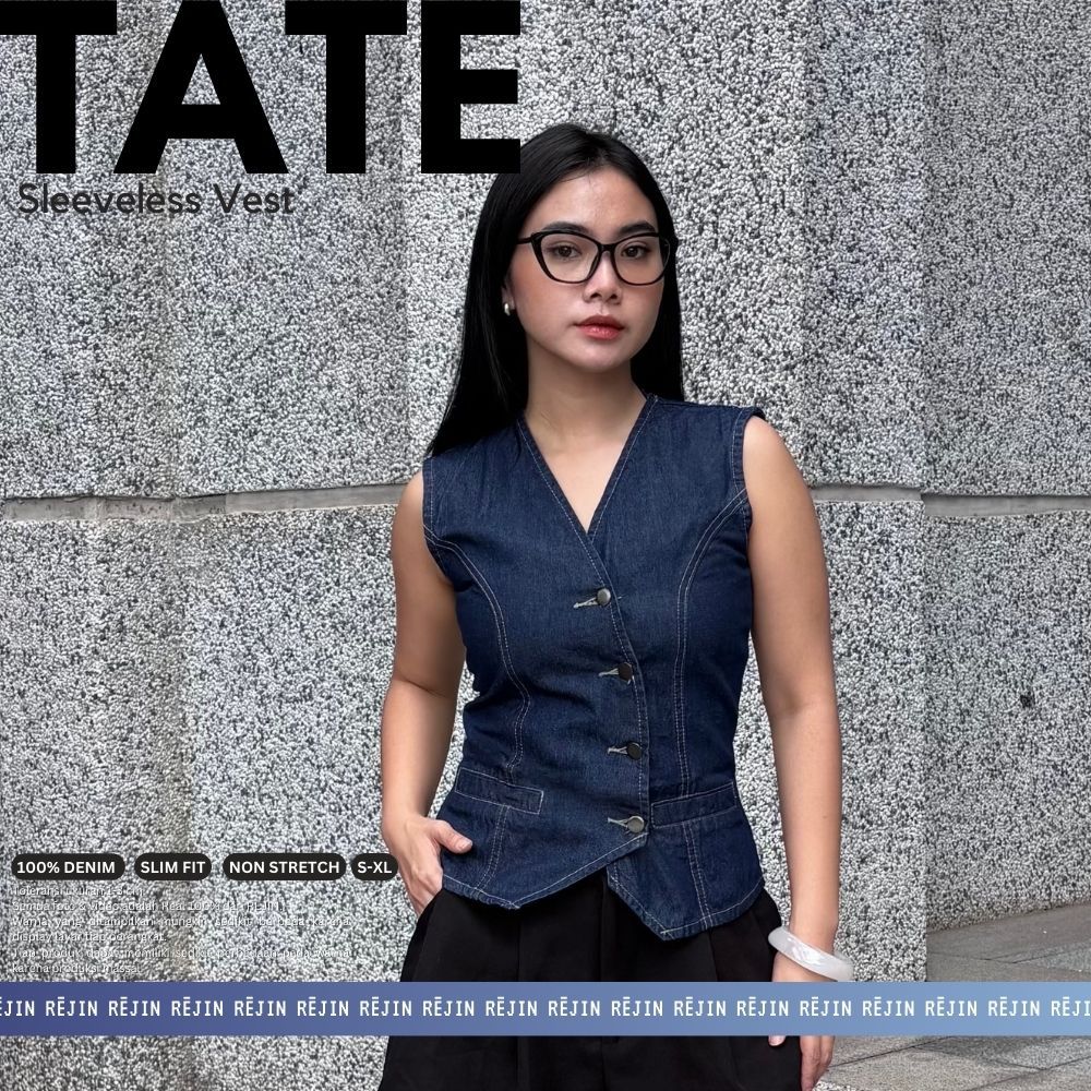 REJIN - Tate Sleeveless Top Tank Vest Crop Shirt Denim Cargo Jeans Atasan Wanita Baju Tanktop Peremp