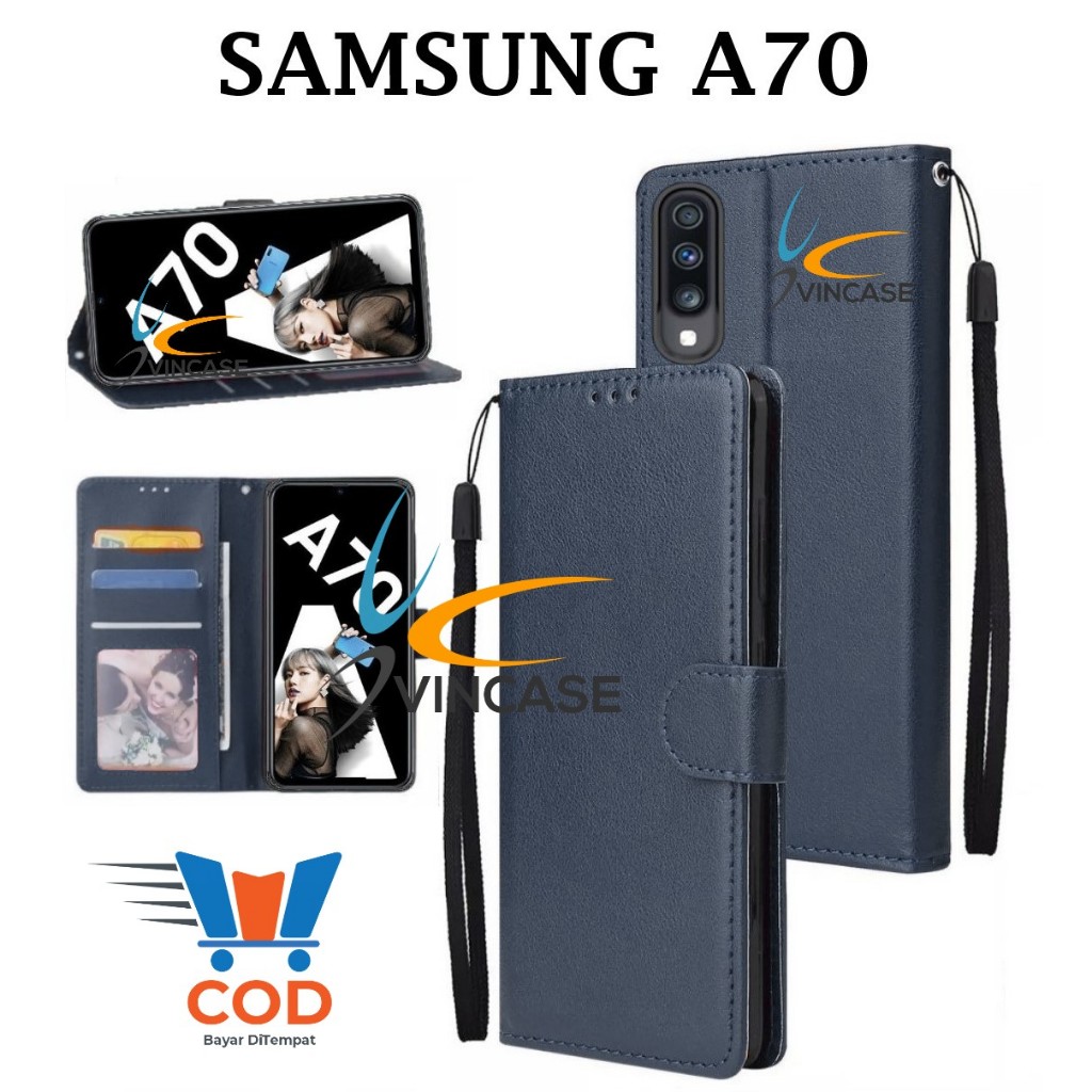 SAMSUNG A70 FLIP LEATHER CASE PREMIUM - FLIP WALLET CASE KULIT UNTUK SAMSUNG A70 - CASING DOMPET | F