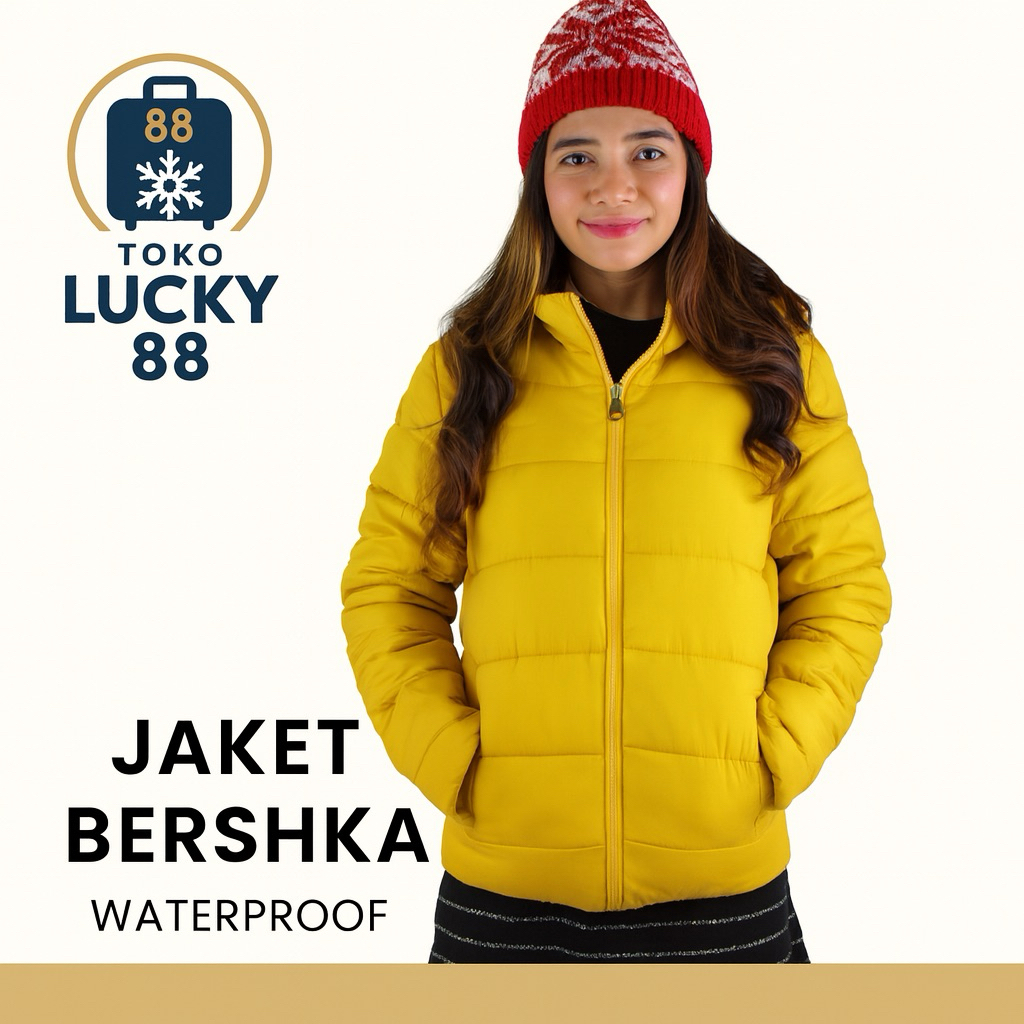TL0002 Lucky 88 Bershka Jaket Kuning Parka Waterproof Hoodie antiair Original