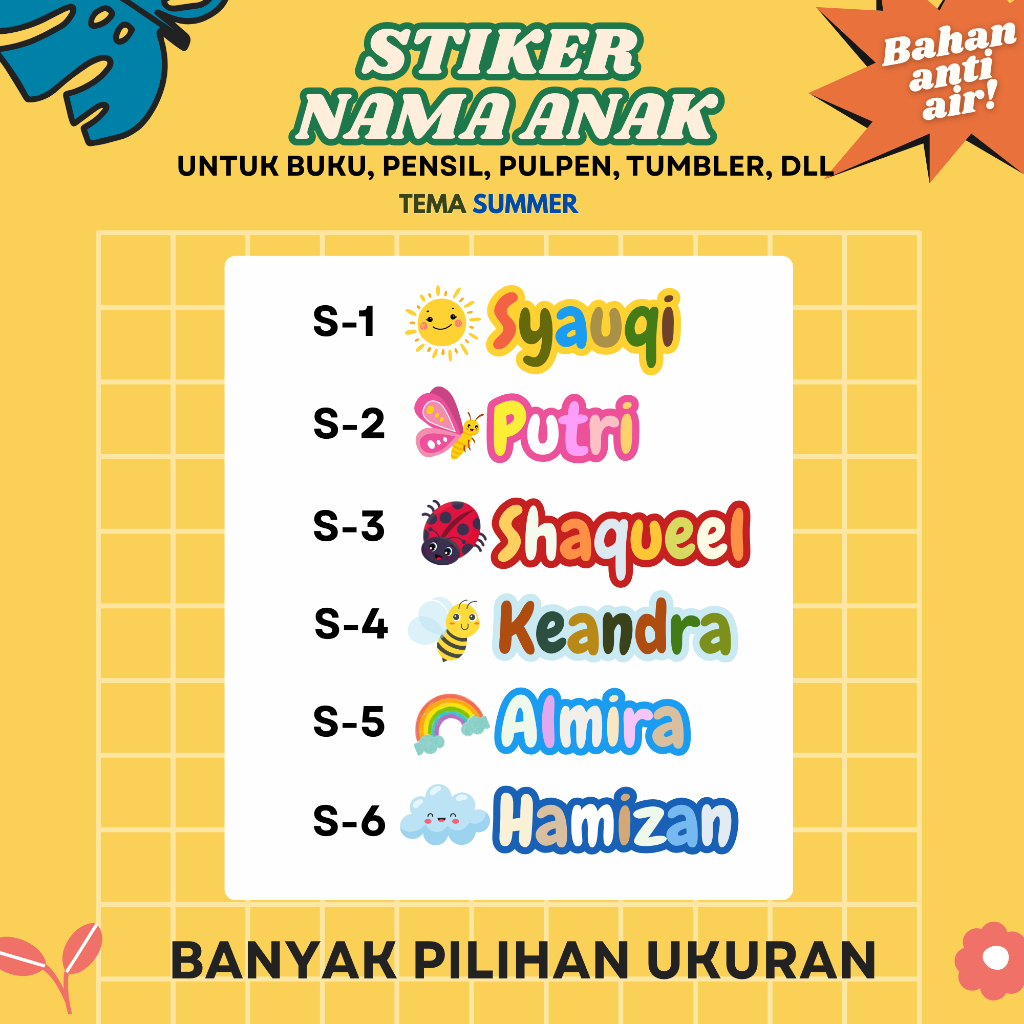 

Label Stiker Nama Anak Gambar Lucu | Sticker Nama Anti Air | Stiker Peralatan Sekolah Tema Summer