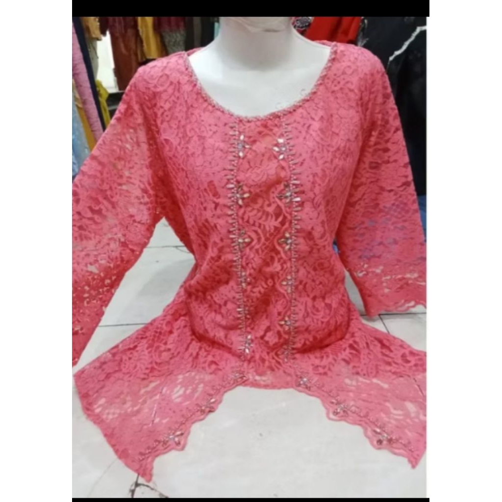 BAJU KEBAYA BROKAT BLOUSE BROKAT BAHAN BROKAT TEBAL MEWAH RESLETING BELAKANG WANA HIJAU KUNING BIRU 