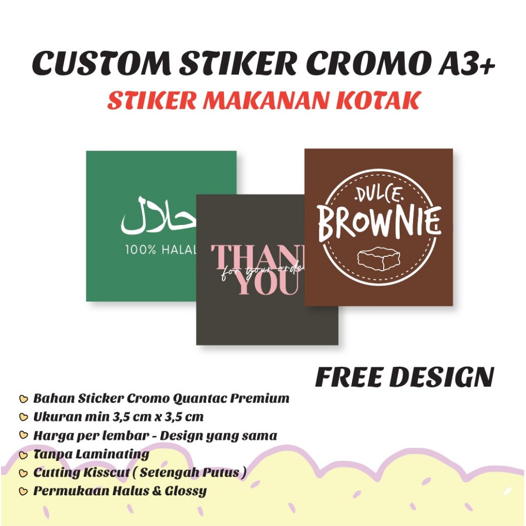 

Cetak Stiker Cromo Kotak Label Makanan Jualan Olshop Free Design Custom Chromo A3+ Print Sticker