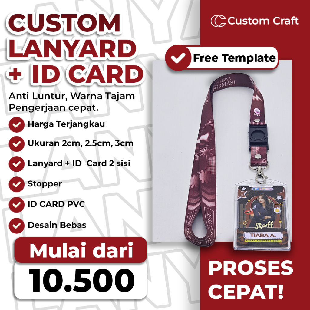 

(Paket Lengkap) Lanyard ID Card 2 Sisi Stopper Fullprint / LANYARD ID CARD CUSTOM CETAK 2 SISI