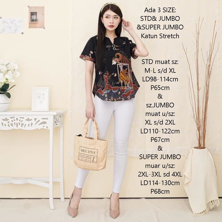 Atasan Button Blouse Baju Batik Modern Wanita Kerja Kantor Blus Cewek Remaja Casual Formal Kancing K