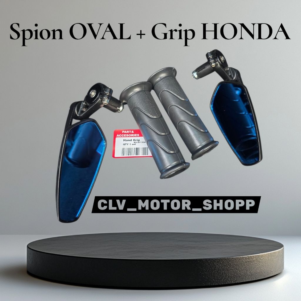 Spion jalu oval cnc bar end kaca biru black aerox nmax pcx scoopy mio vixion dll plus handgrip honda
