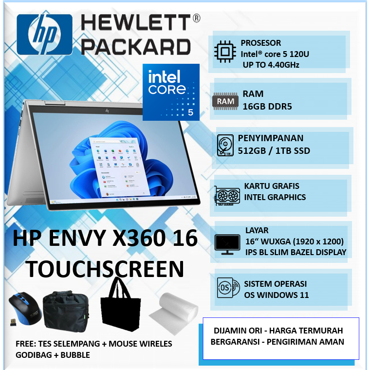 Laptop 2in1 Touchscreen HP ENVY X360 16 Intel Ultra 5 16GB 1TB Intel Iris Xe Graphics 16"WUXGA IPS