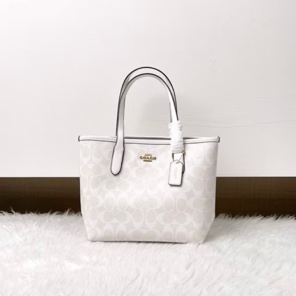 coach mini city tote bag white pvc