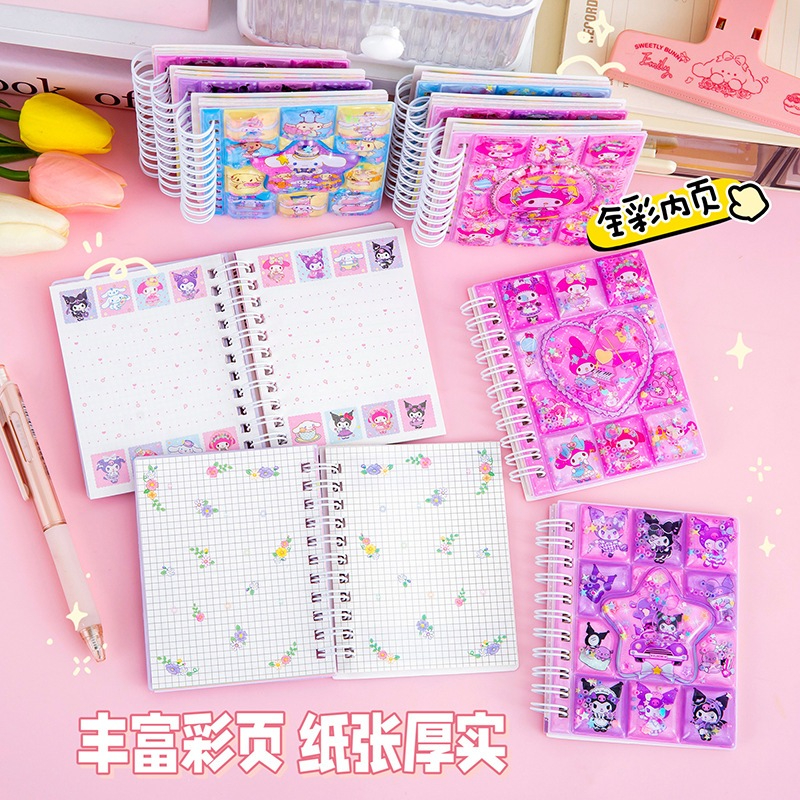 

note book sanrio 3D ring stiker tempelan/notebook kuromi/notebook melody/notebook cinomoroll/buku catatan kecil sanrio,notebook mini