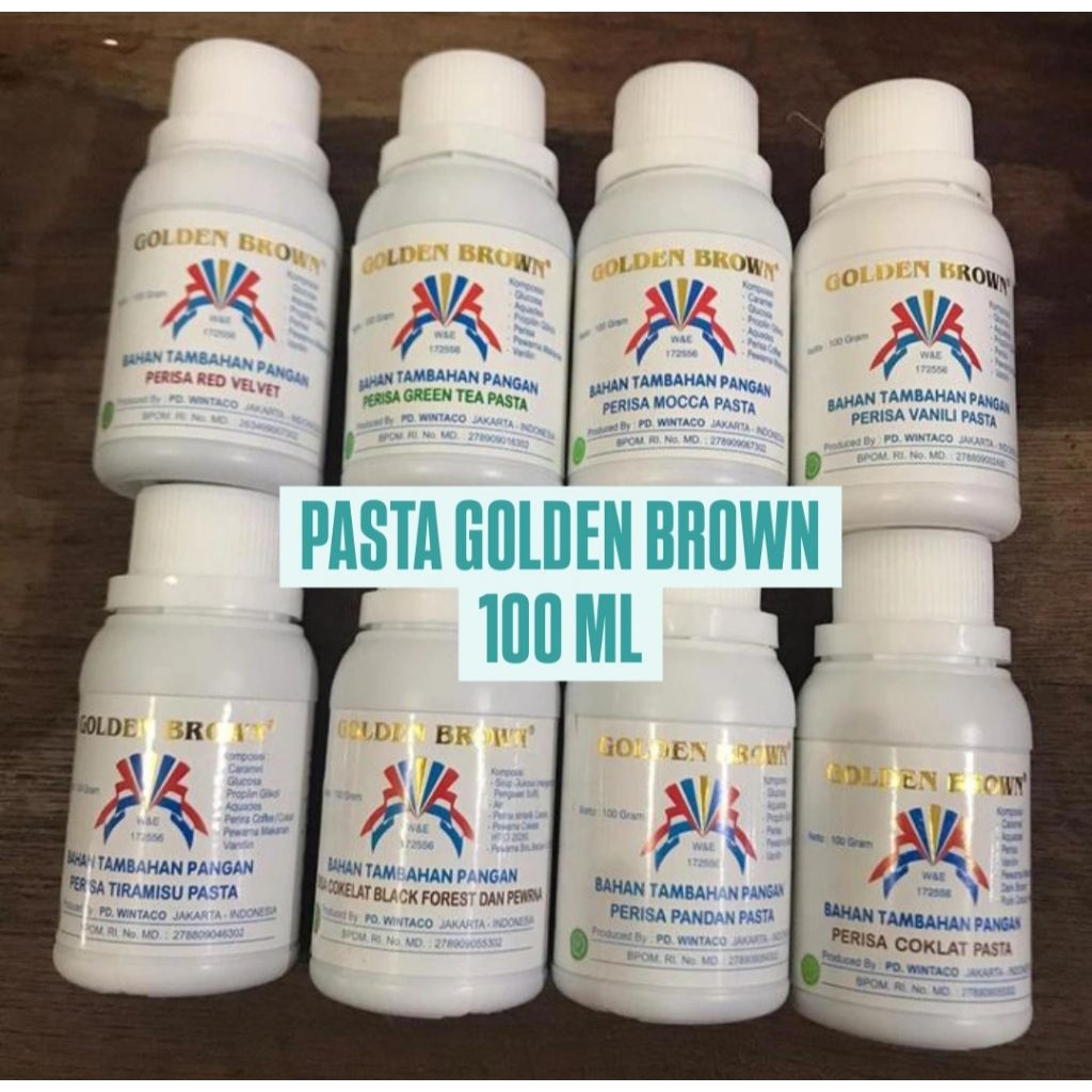 

Pasta Golden Brown Perisa Makanan/Minuman 100ML /Perisa Krim Vanila, Susu, Teh Hijau, Caramel, Mangga, Black Forest, Tiramisu, Fruitcake