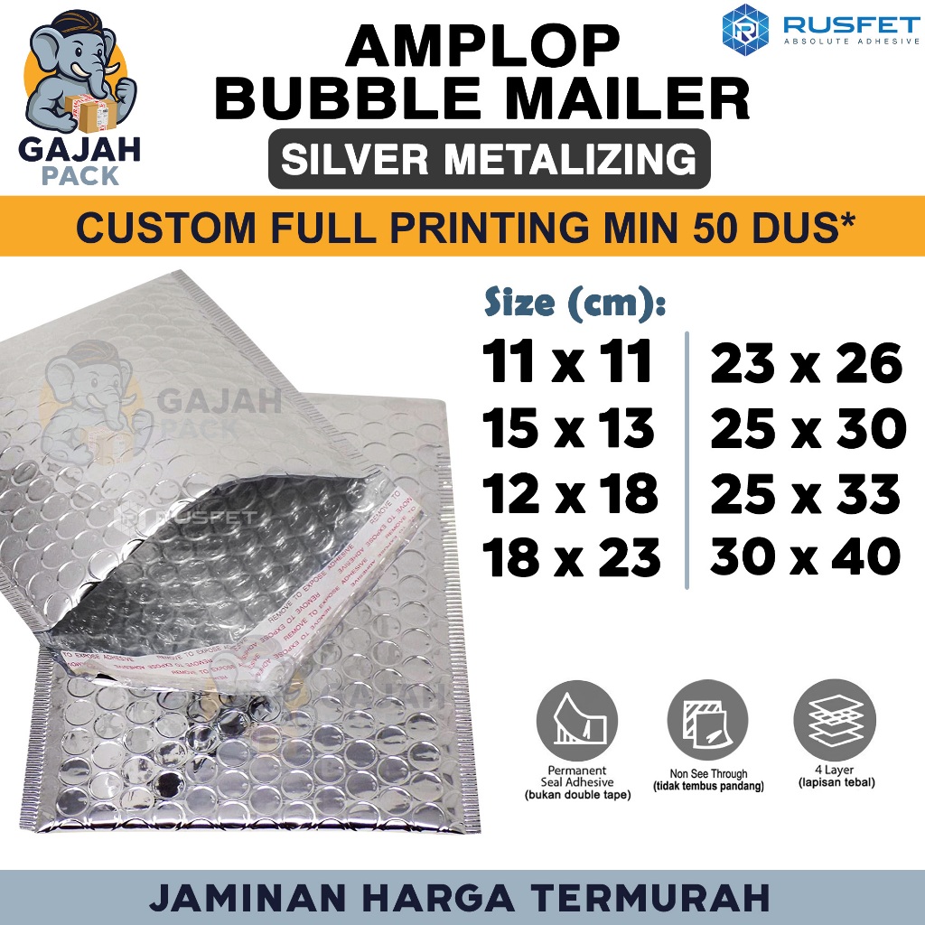 

Amplop Bubble Wrap SILVER METALIZING Envelope Bubble Bag Mailer Safety Security Packing Perekat Paket Premium Murah RUSFET / SATUAN