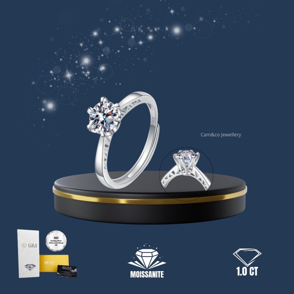 Cam&co ELEGANTZA Ring Cincin Wanita Moissanite Diamond Ring Original Premium White Gold Rhodium Plat