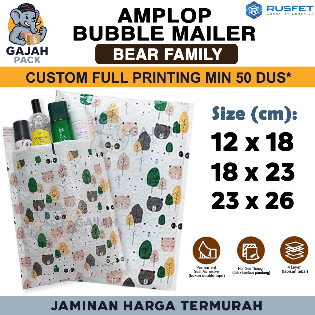 

Amplop Bubble Wrap Motif BEAR FAMILY Beruang Envelope Bubble Bag Mailer Safety Security Packing Perekat Paket Premium Murah RUSFET / SATUAN