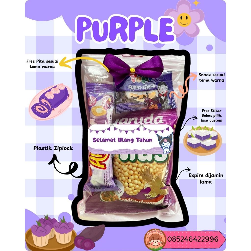 

Ungu - Mini Gift Snack | Mini Hampers | Freebies | Ulang Tahun | Jumat Berkah | Sempro | Kelulusan