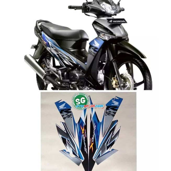 STIKER STRIPING & LIS LES BODY MOTOR SUPRA X 125 R 2010 SILVER BIRU STANDAR
