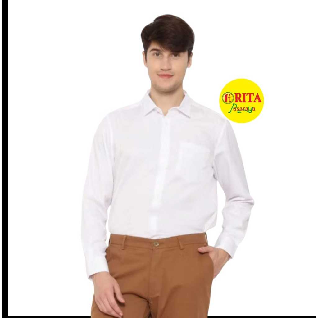 Kemeja Lawell  Putih Polos Pria Dewasa - RITA