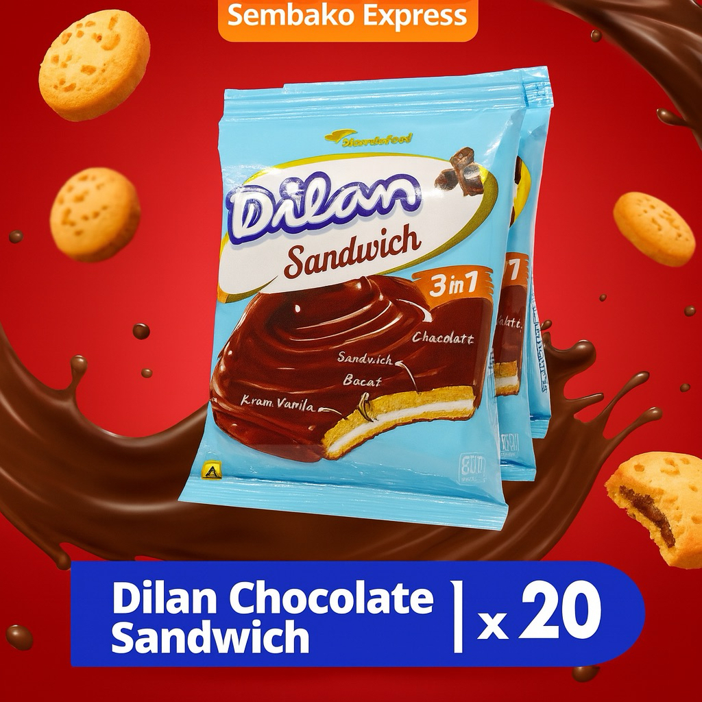 

Dilan Chocolate Sandwich 16g x 20 – Camilan 3 in 1 Isi Vanilla & Cokelat