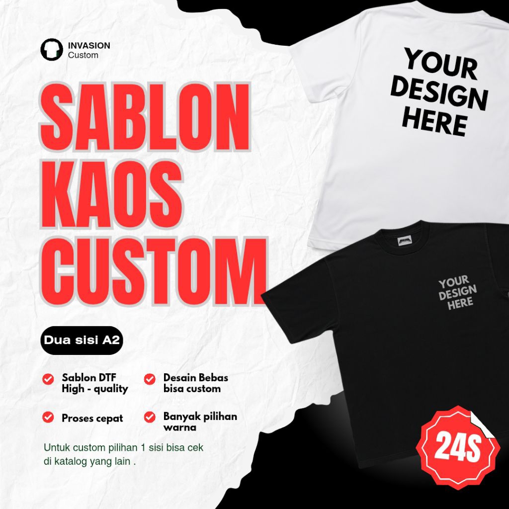 Sablon kaos satuan / Sablon kaos custom / Sablon kaos cotton combed 24s / Sablon satuan A2