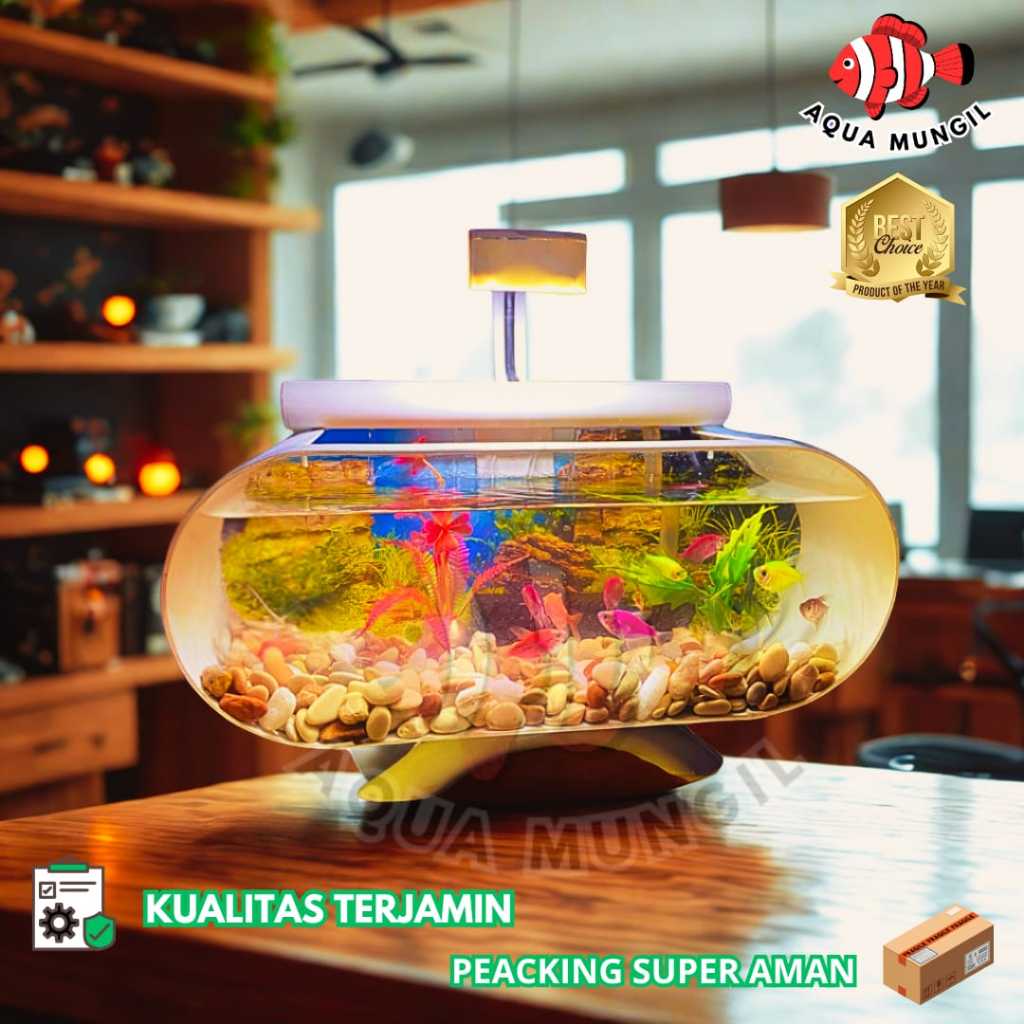 Aquarium Mini Aesthetic Full Set Lengkap Dengan Mesin Pompa Aerator Tinggal Pakai (M02) terlaris