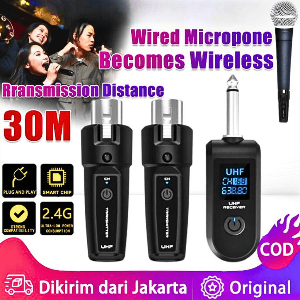 Hightech Sambungan Mic Jadi Wireless Deuahub UHF XLR Adapter System Wireless Microphone Transmitter 
