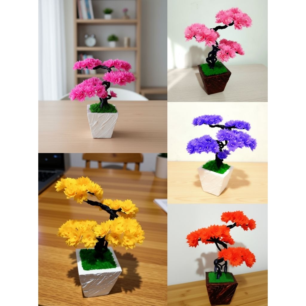tanaman hias, bonsai bunga, hiasan meja, bunga sakura hand made, bunga kecil (hand made).