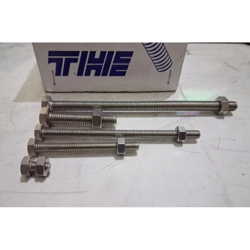 Baut mur stainless m6x150 kunci 10 Baut panjang 15cm Merek THE A2-70