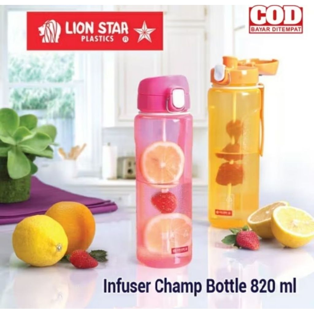 botol minum plastik kokoh lion star infuser champ botle 820ml