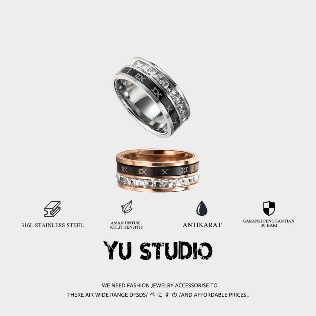 YUSTUDIO-Cincin couple  Pria Full Star Titanium – Desain Keren & Unik, Gaya Trendy dan Berkelas, Bis