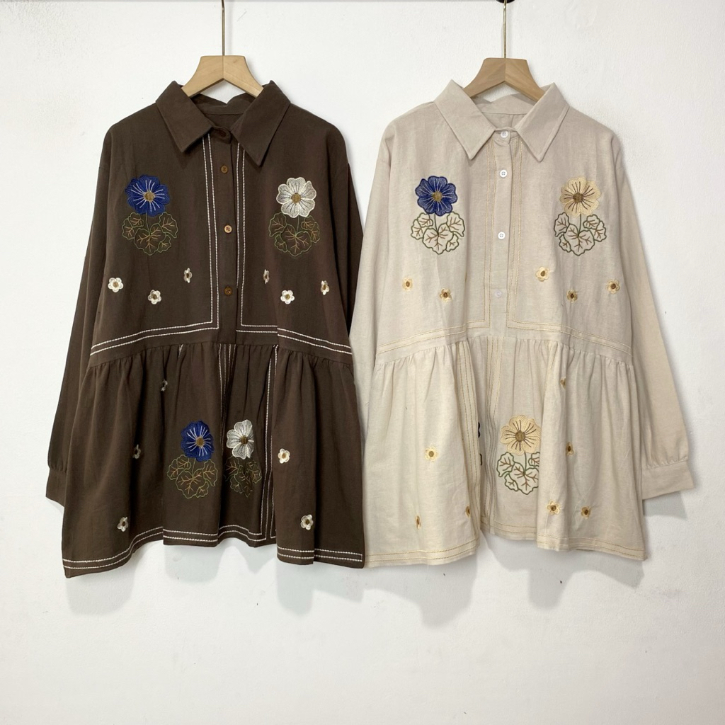 Rossy Blouse LD 110 Kemeja Rempel Bordir Atasan Wanita Oversize