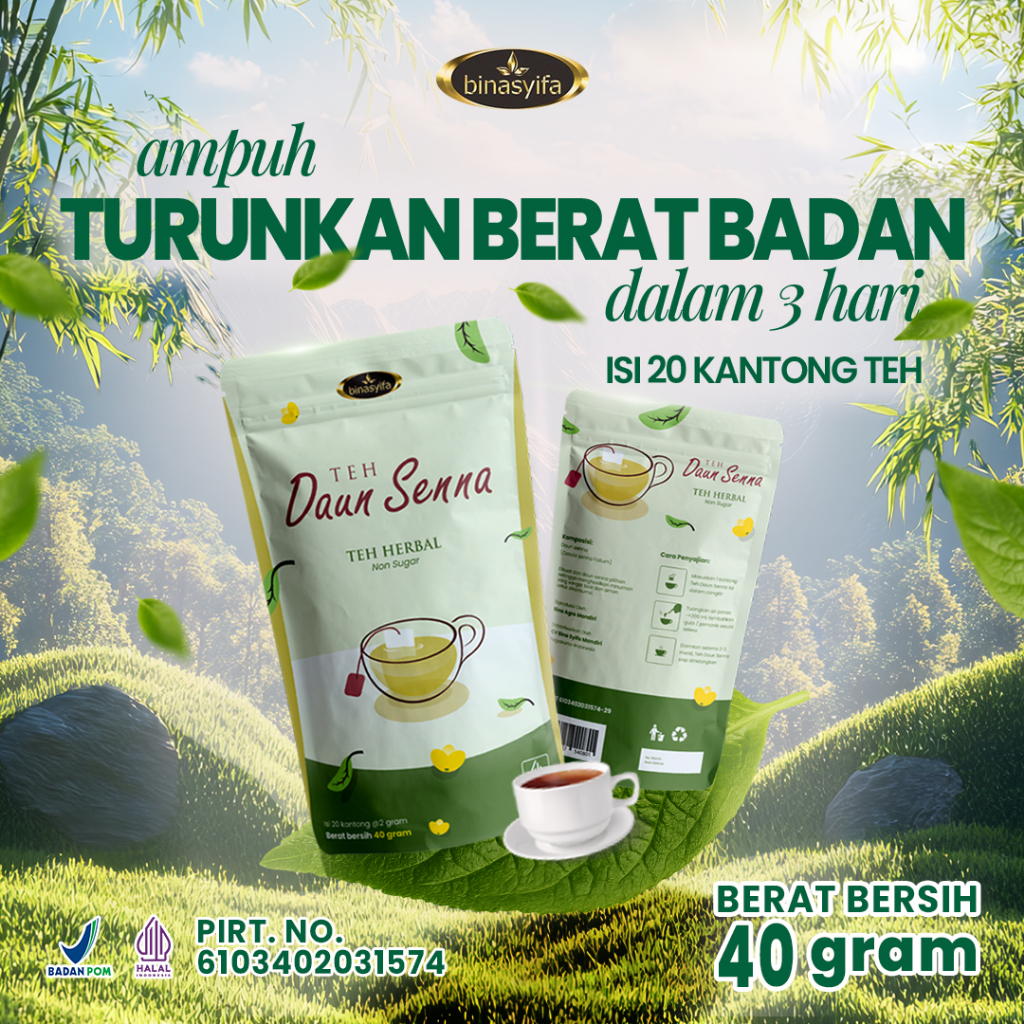 Teh Daun Sena / Jati Cina Herbal Asli | Teh Pelangsing Badan Alami Detox Pembakar Lemak Pelancar BAB