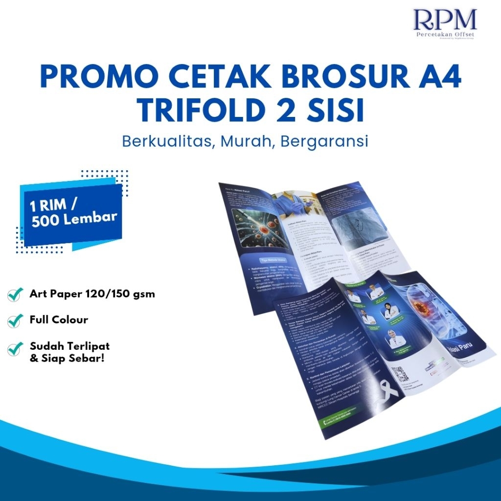 

Cetak Brosur Lipat 3 / Trifold A4 | 2 Sisi | 1 Rim