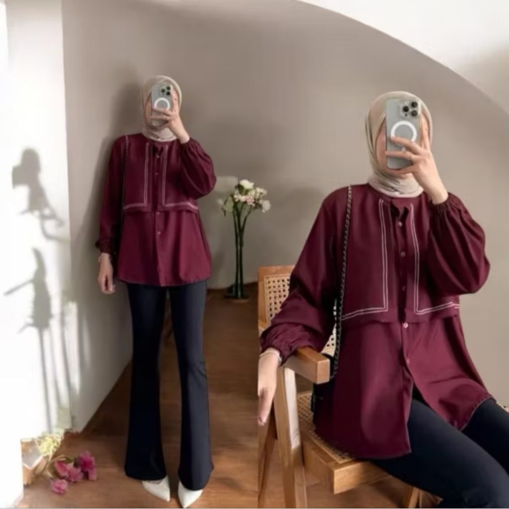 I&L TRIANA BLOUSE MAROON, BAJU WANITA SIMPLE ELEGANT