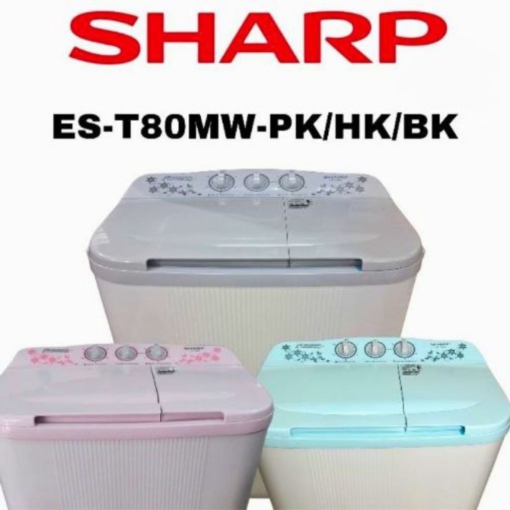 Sharp Mesin Cuci Puremagic 2 Tabung SHARP ES-T80MW-PK/BK/HK (8kg)
