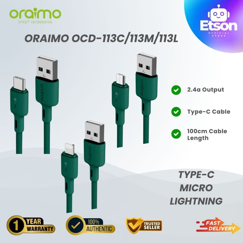 Oraimo OCD-113M/113C/113L MICRO/TYPE-C/LIGHTNING 2.4A Fast Charging