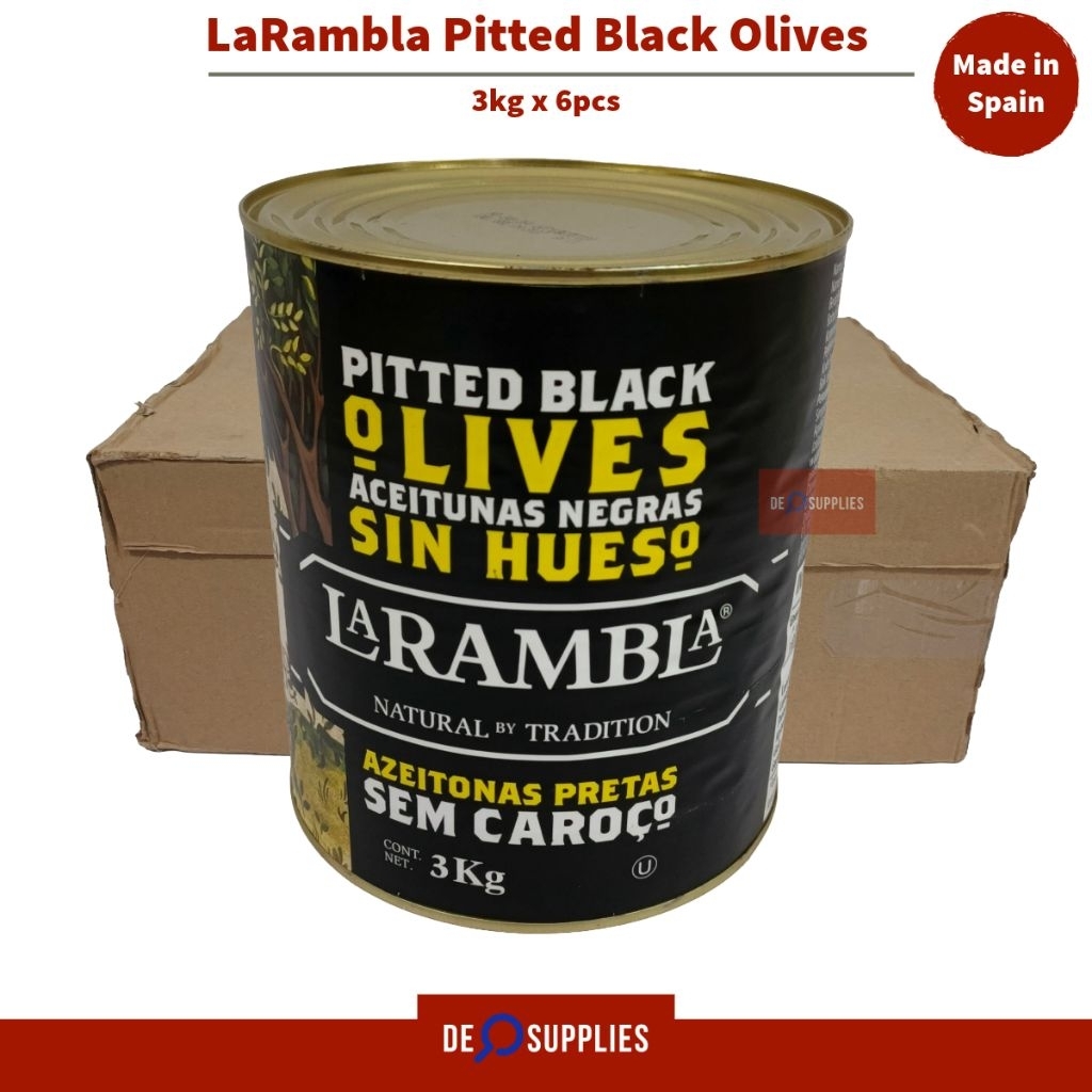 

[CARTON] La Rambla Pitted Black Olives 3kg x 6pcs - Buah Zaitun Hitam Tanpa Biji Spain