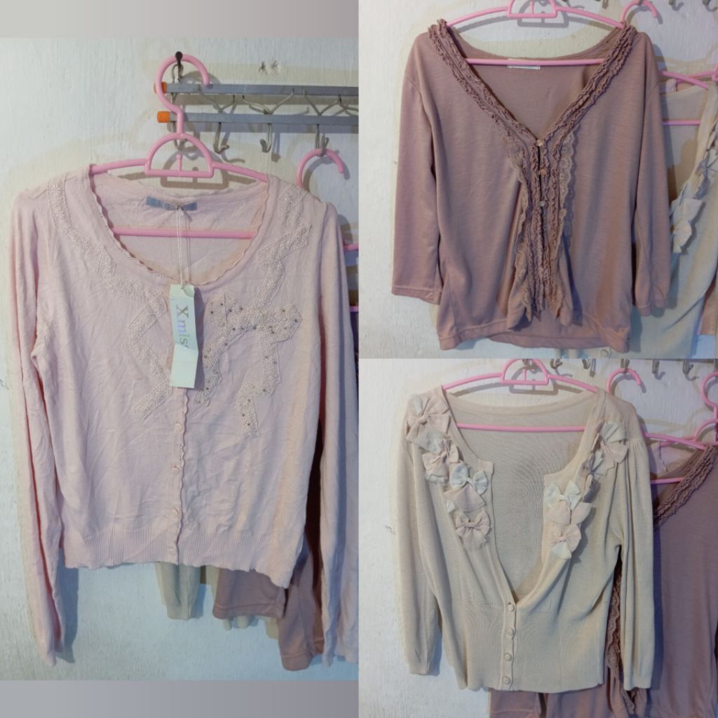 cardigan coquette pink renda brukat
