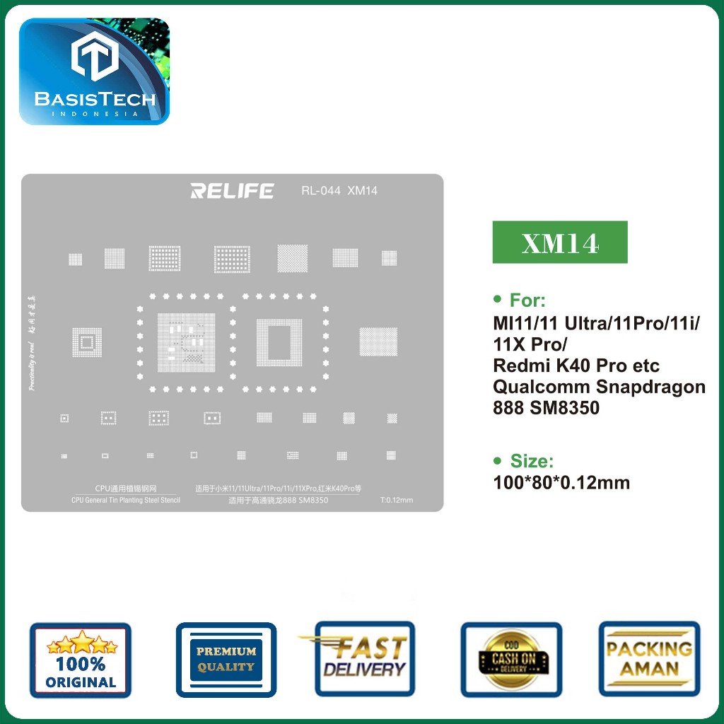 STENCIL PLAT CETAKAN IC BGA CPU REBALLING RELIFE RL-044 XM14 - SNAPDRAGON 888 - SM83550 - XIAOMI MI 