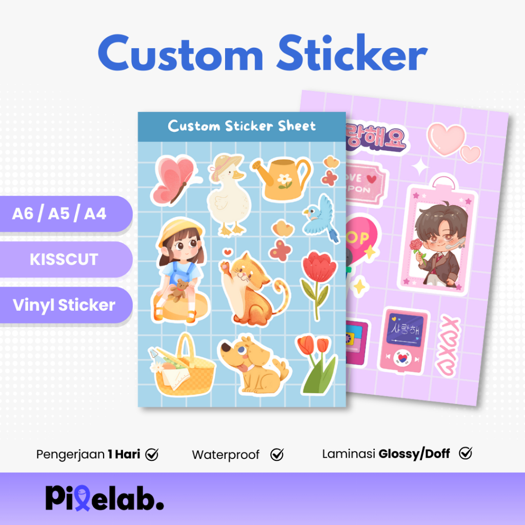 

Cetak Sticker Sheet Pack A4/A5/A6 | Custom Print + Cutting Sticker Vinyl Merchandise