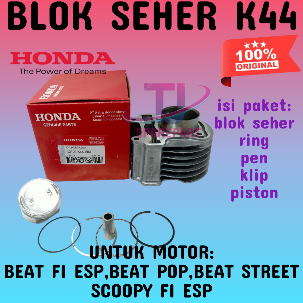 BLOK SEHER K44 Honda Beat Esp Scoopy Vario 11O Piston Kit Standar Ori Asli Original AHM HGP Cilinder