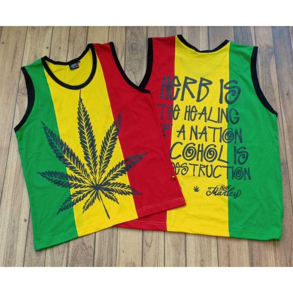 KAOSSLANK STORE // singlet rasta leaf tanktop bob marley lekbong 420 baju pantai