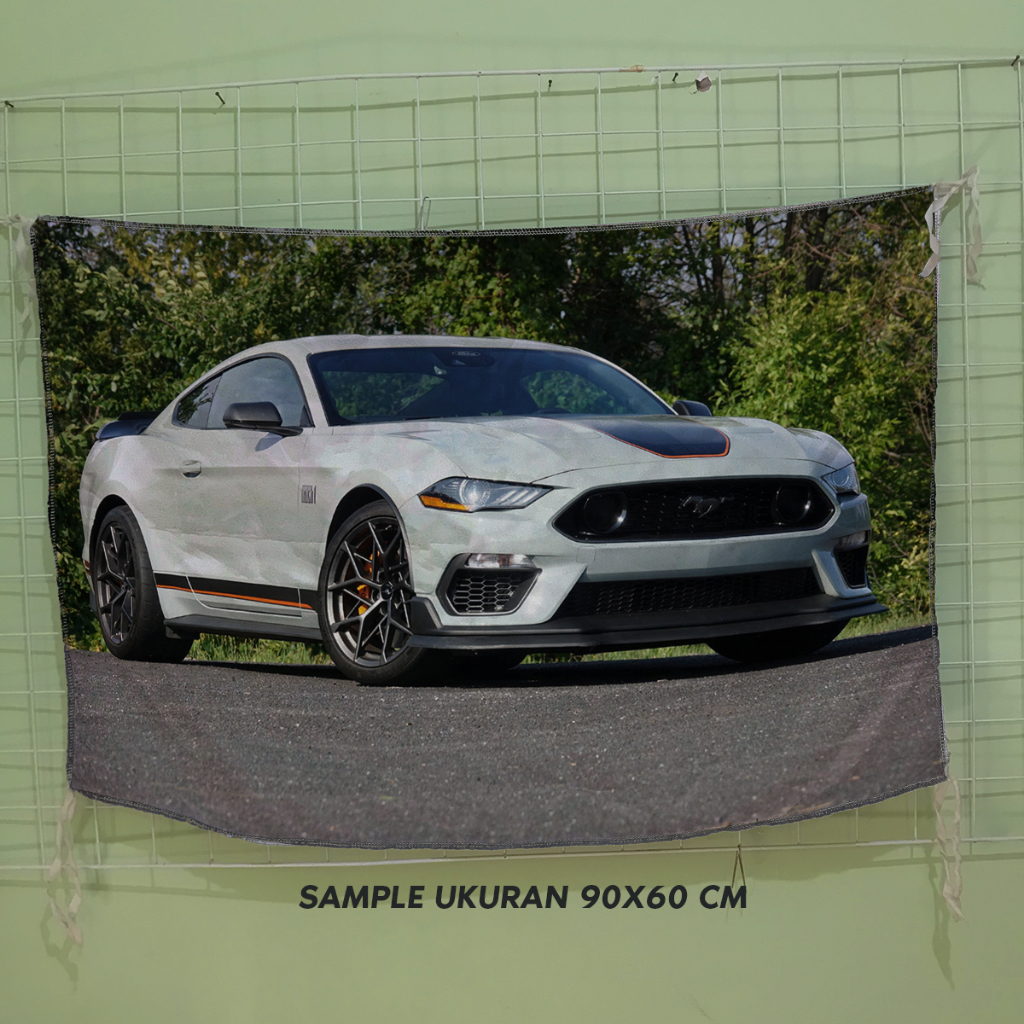 Bendera Foto Ford Mustang Poster Kain Satin Premium Tebal Full Printing Cocok Pajangan Kamar, Studio