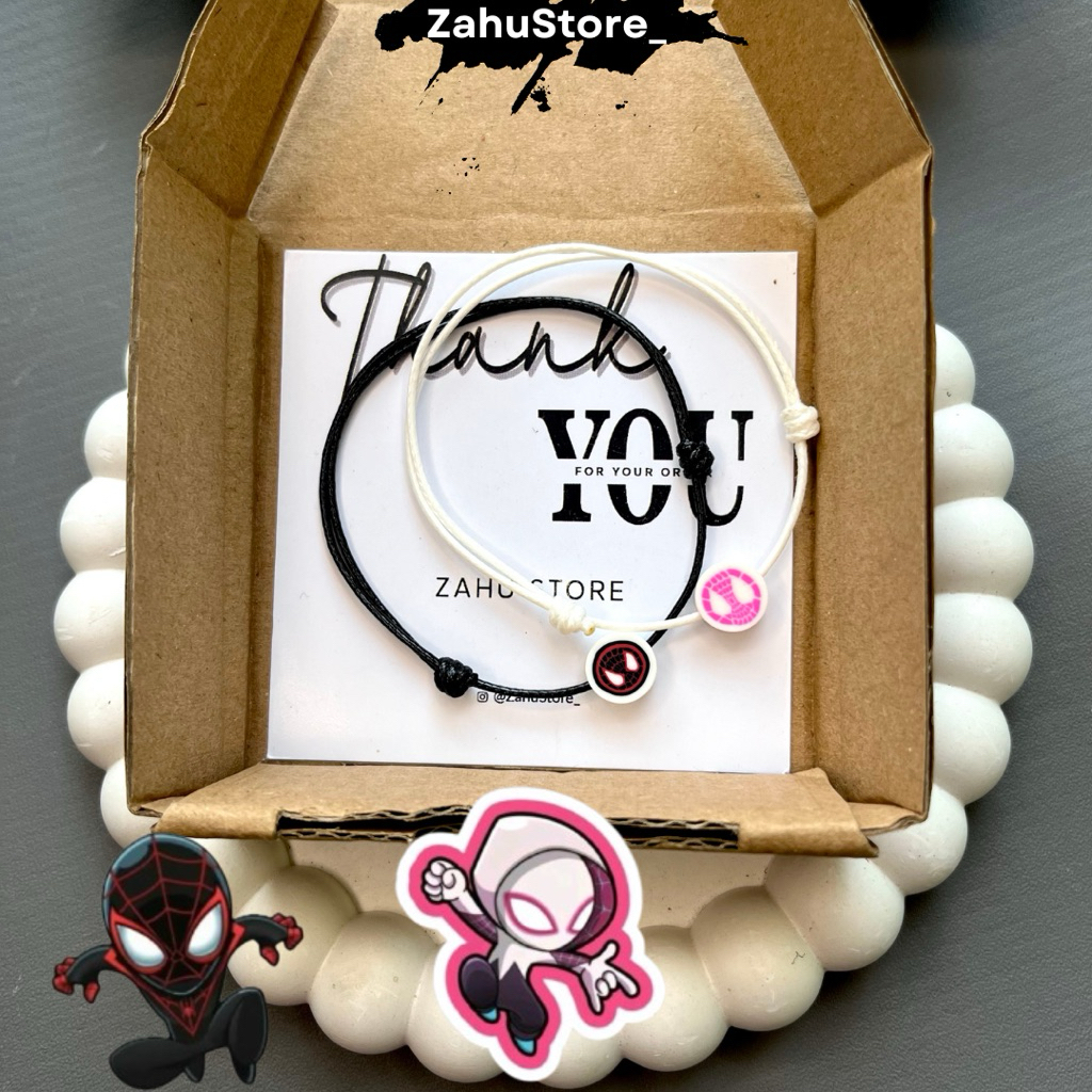 Gelang Coupel Spiderman Miles & Gwen + Packing Kardus Box Gelang Tali Korea Pria Wanita Keren Lucu